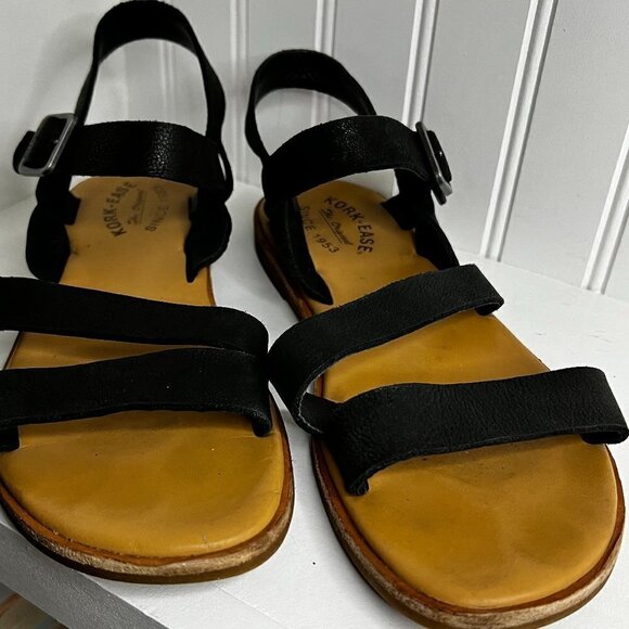 - Kork-Ease 'Nogales' Womens Black Open Toe Leather Slingback Sandals Size… - Picture 1 of 8